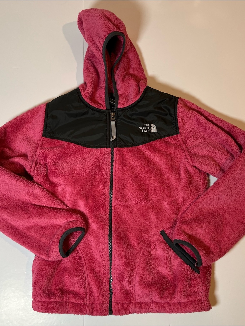 The North Face Osito Hooded Fleece Jacket Pink Black Women’s M Full Zip Sherpa